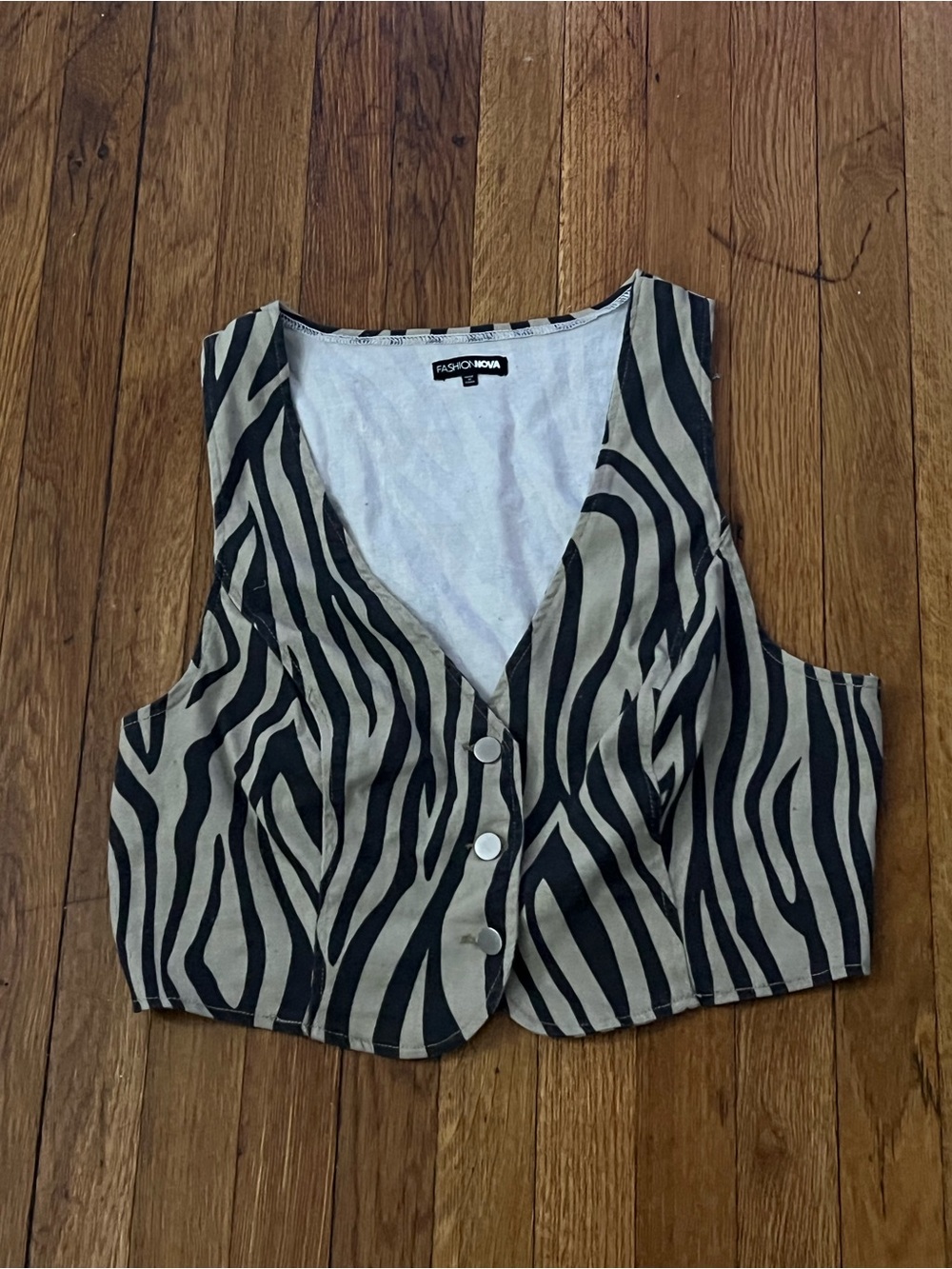 Fashion Nova Black & Cream Zebra Button-Front Vest